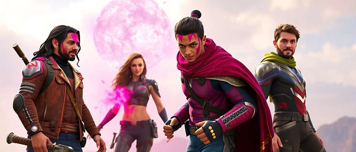 Apex Avengers Holi Celebration Apex Avengers Holi event showing characters covered in colored powder with festival-themed abilities