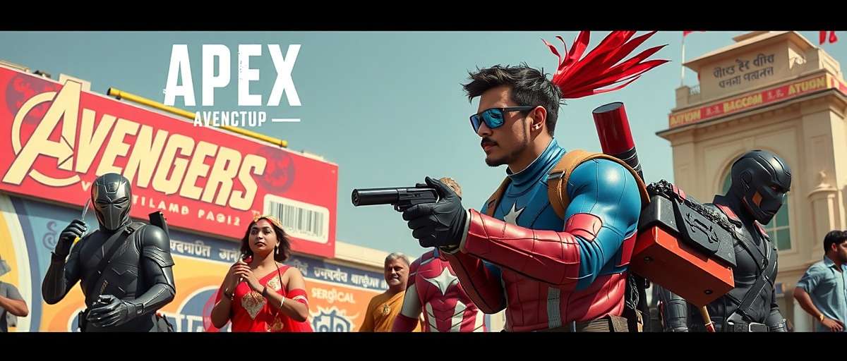 Apex Avengers Cosplay Meetup Apex Avengers cosplay meetup in Delhi showing fans dressed as various characters from the game alongside traditional Indian performers