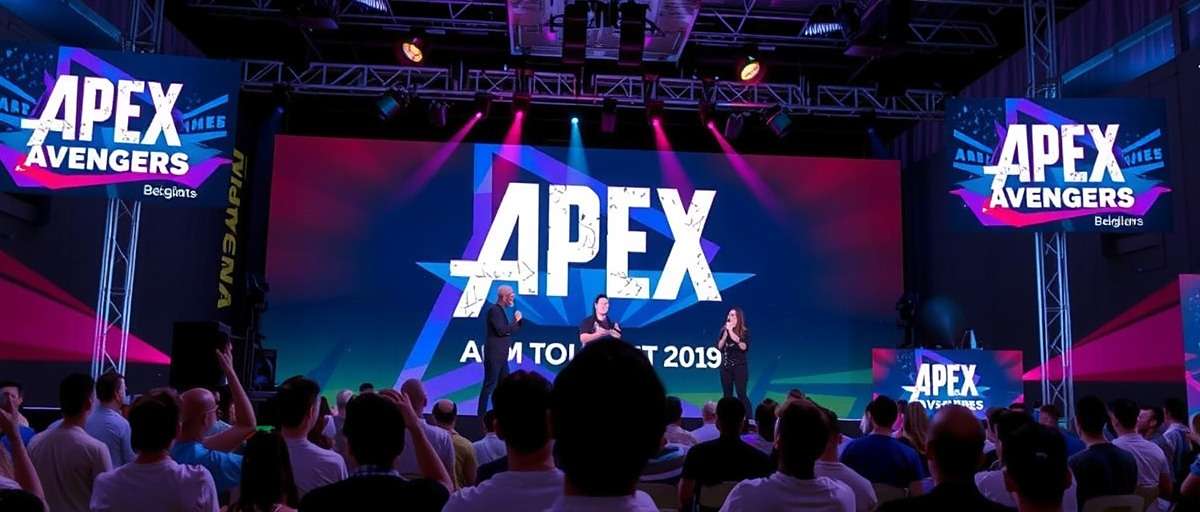 Apex Avengers Bangalore Tournament Apex Avengers regional tournament in Bangalore with players competing on stage in front of a live audience